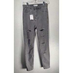 Zara Women's Size 6 High Rise Skinny Ripped Distressed Gray Pants Jeans New
